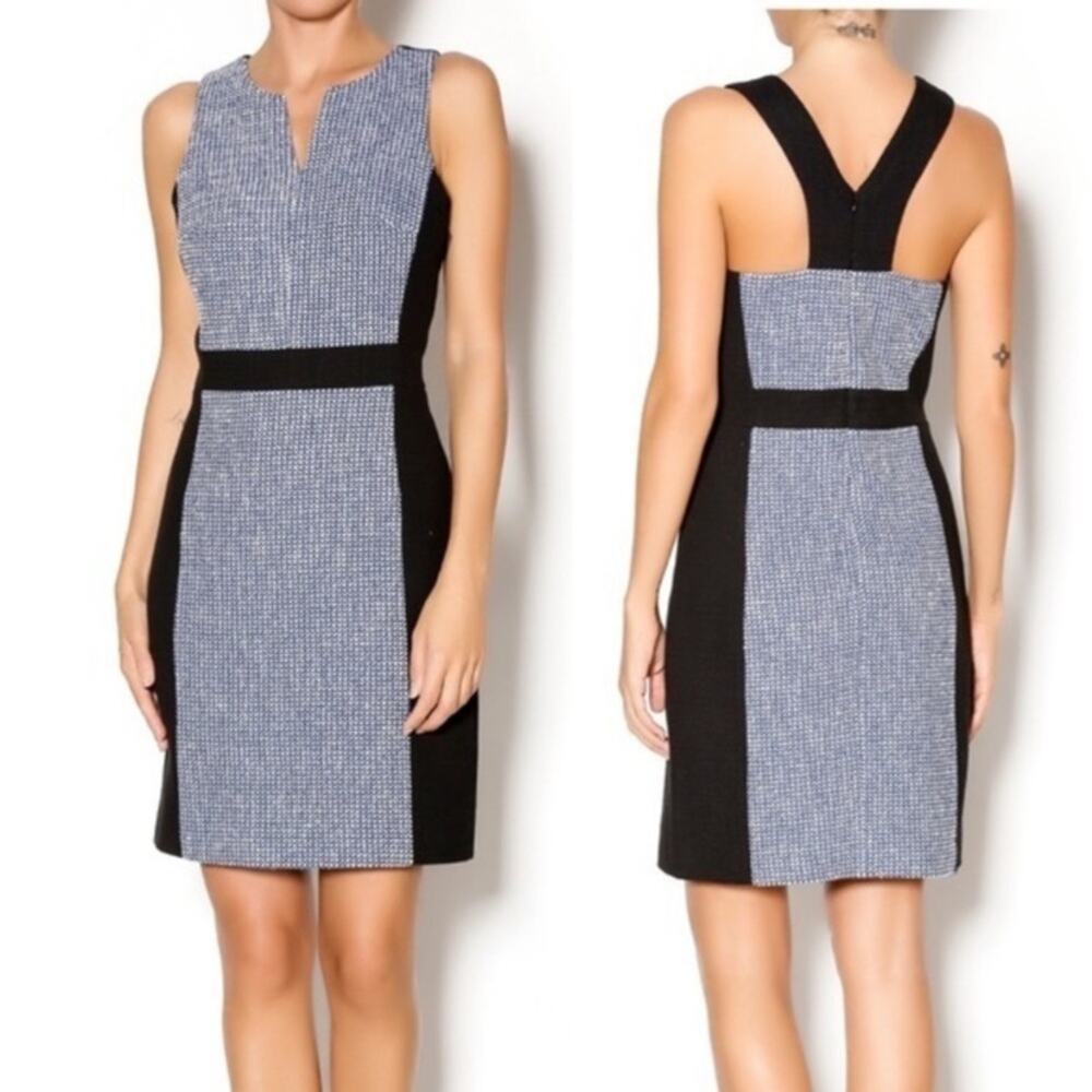 Anthropologie 4C Jacquard Tweed Navy/White Sleeveless A-Line Dress